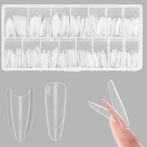Embouts de Faux Ongles - ZAHRVIA Dual Nail Forms Moule Design Sandwich pour Extension Rapide des Ongles, sans Papier, 240 Pièces 15 Tailles (Ovales)