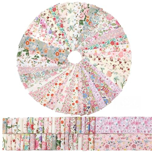 80 Stück Jelly Roll Stoff Set, Baumwolle Blumendruck, 6.4 x 50 cm vorgeschnittene Quiltstreifen Jelly Rolls Patchwork Stoffe für DIY-Bastelarbeiten Quilten und Nähen