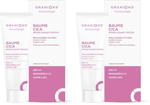 Creme Cicatrisante Baume CICA - GRANIONS Dermatologie - Creme Hydratante Bébé, Enfant, Adulte - Glycerine Vegetale + Zinc + Cuivre - Creme Apaisante - Peaux sensibles, irritées -Visage et Corps -40 mL