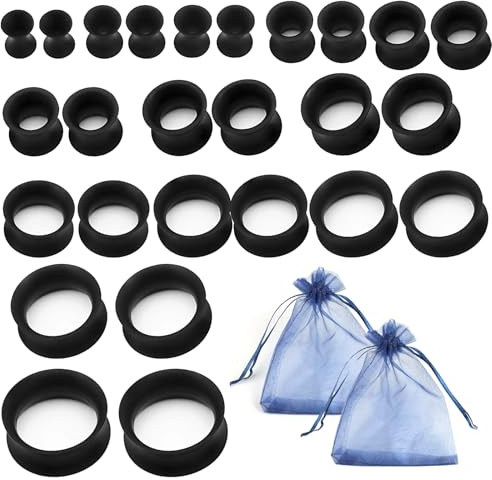 13 Paar Silikon Tunnel,3–24mm Tunnel Ohr Flesh Set,Schwarz Doppelt Ausgestellte Elastische Ohrdehner,Bequeme Passform,Leicht Zu Reinigen,Unisex-Ohrringe Mit Enthält 2 Marineblaue Aufbewahrungsbeutel
