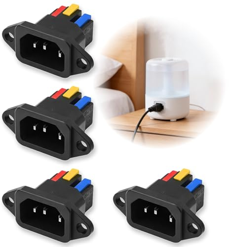 4 prese IEC C14 a 3 pin per montaggio a pannello, base maschio 10 A 250 V con terminali a vite, connettore di ingresso CA per alloggiamento, PC, blocco di alimentazione (nero)