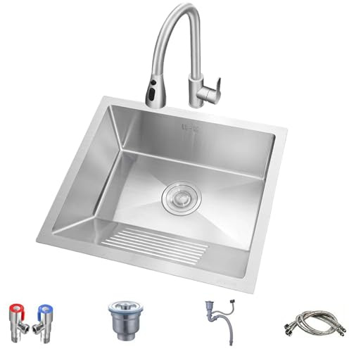 Lavandino Bagno, Asse per Lavare Integrato, Acciaio Inox 304, Lavabo Bagno da Incasso con Kit di Scarico, per Lavanderia, Balcone(450x450mm)