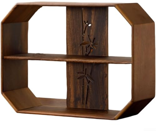 Scaffale da tè in legno con design a reticolo traforato, moderno e minimalista, per teiere e oggetti da collezione, marrone (28 x 37,8 x 12)