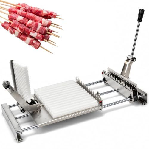 Macchina Manuale per Spiedini di Carne, Kebab Maker in Acciaio Inox con 8/12 Fori e Lunghezza dello Spiedino Regolabile - Compatibile con Spiedini in Bambù e Metallo per Ristoranti, Caterin 8-skewers