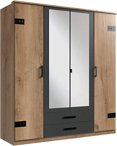 lifestyle4living Drehtürenschrank Cork Art.Nr. 453 Dekor: T25 Plankeneiche-Nachbildung, Abs. Graphit