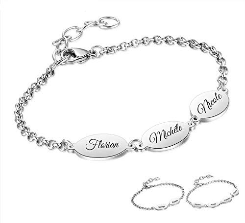 aplusashop ID Edelstahl Armband mit Gravur nach Wunsch mit 2, 3, 4 Plättchen Damen, Mädchen (Mit Gravur, Mit 2 Plättchen)