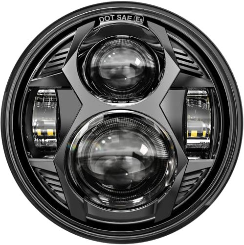 5.75 Inch Round Led Headlight 51W 5-3/4 Headlight Compatible with Harley Dyna Sportster Iron 883 Street Rod Street Bob Softail Deuce Custom Super Wide Glide Motorcycle, Black