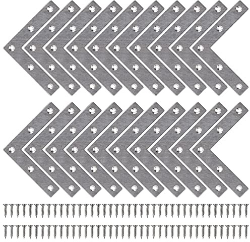 Winkelverbinder Flache Winkel Klammern L-form Rechtwinkliges Edelstahl Ecke Klammer Möbel Angle Brackets mit Screws für Tabelle Stuhl Bücherregal 80*80mm 20 Stücke