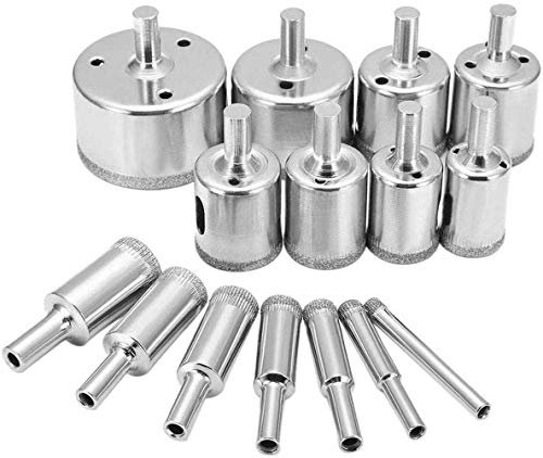 Voarge Punte Trapano Vetro, 15 pezzi Set punte diamantate φ6-50mm Frese diamantate HSS acciaio al carbonio, taglio a umido, per Piastrelle Marmo Vetro Trapano Set