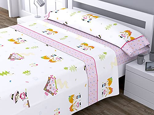 HM'S HOME'SECRET - Juego De Sábanas Infantil Hansel y Gretel de Roomers (Cama 90). Divertido y Colorido con Estampado Dibujos.