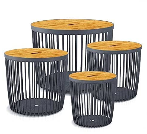 Beistelltisch Couchtisch Korbtisch Kaffeetisch ⌀ 33,5cm mit Holzplatte aus Bambus Tisch Aufbewarungskorb Sofatisch Größen wählbar (25L) Anthrazit