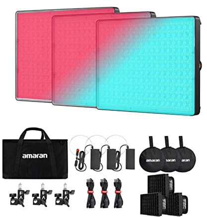 Aputure Amaran P60C 3-Light Kit, 60W RGBWW LED Video Light Panel 2500K-7500K 10 Light Effects Sidus Link APP Support