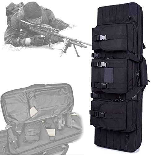 kubeier Gewehrtasche 2 langwaffen, Lange Jagdtasche, 37/42/47/55 Zoll Waffentasche Gun Bag Futteral Gewehrtasche mit Doppelfach & 3 Große Zubehör Beutel für Jagd Schießstand Sport,Black-55in/140cm