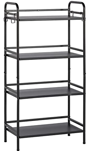 HDANI Bücherregal,Metall Regal,Standregal mit 5 Ebenen,offenes Standregal für Arbeitszimmer,Wohnzimmer,Schlafzimmer,Küche,Industrie-Design,4 S-Haken,60×35×126cm,Schwarz