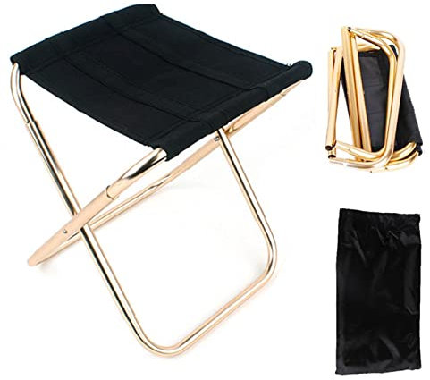 BIHOME Ultraleicher tragbarer Klappcampinghocker mit Aufbewahrungsbeutel, Aluminiumlegierstuhl im Freien, Klapphocker für Wanderreisen Garten Picknick,Gold,25.4x22cm(10x9)