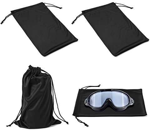AIEX Bolsa de Las Gafas, 4 Piezas Bolsa de Microfibra Bolsa Gafas Esquí Cordel Bolsa Gafas Sol Caso Gafas Sol Bolsa Las Gafas Bolsa Microfibra Suave Bolsa Protectora Almacenamiento (Negro)