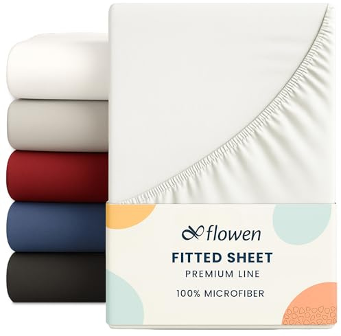 Flowen Spannbettlaken 180x200 cm Mikrofaser Spannbetttuch Weiß für Bett Atmungsaktive Hypoallergene Bettlaken Anti-Milbe Leicht Weich und Knitterfrei mit 30 cm Tiefe Tasche Maschinenwaschbares