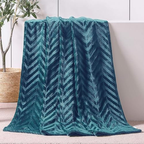 Whale Flotilla Manta para Sofá, Manta para Cama Suave, Franela Polar Cálida con Estampado de Chevron, Acogedora y Ligera para Todas Estaciones, 130 x 150 cm, Azul Grisáceo