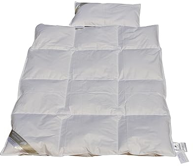 Betten Hofmann Ganzjahres Kinder Daunenbett Bettdecke 100x135 cm Daunendecke + Kissen 40x60, 100% Daunen, warm und kuschelig, leiicht und anschmiegsam, waschbar, Naturprodukt, eigene Anfertigung