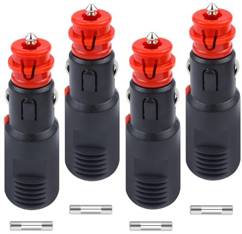 4 Stück Zigarettenanzünder Stecker Auto Stecker 12V-24V Sicherheits-Universalstecker Normstecker mit 8A 10A Sicherung für Auto LKW PKW Motorrad Kühlbox Navi Auto-Handstaubsauger