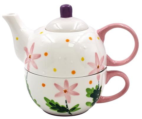 Lesser & Pavey Lynsey Johnstone Cosmos Tea for One | Ceramic Teapot and Cup Set | Beautiful Gift for Home Use | Stylish Printed Teapot for Tea Enthusiasts