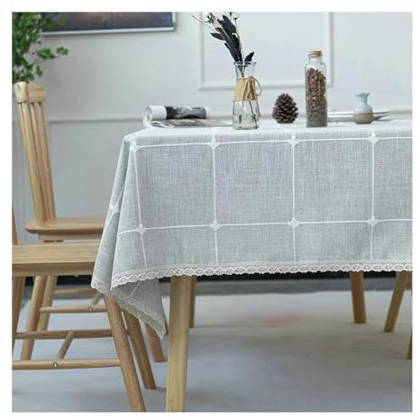 Gualiy Nappe Table A Manger Rectangulaire, Nappe Table 140x300CM Coton Lin Nappe Anti Tache sans Repassage Plaid avec Bord en Dentelle Nappe pour Ménage Cuisine Jardin Picnic Exterieur, Gris
