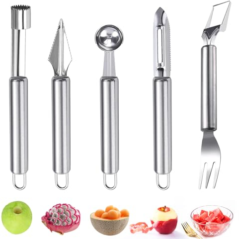 TAIHOBO 5PCS Cortador Fruta, Resistente y Duradero Pelador Patatas Verduras, Descorazonador de Manzanas Fácil de Limpiar, Afilado Saca Cortador Manzana y Cuchillo para Tallar para Diversas de Frutas