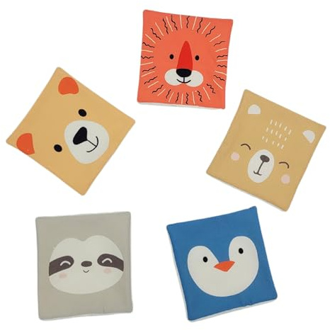 Lot de 5 lingettes lavables pour le soin du corps et du visage des bébés et des enfants - thème animaux