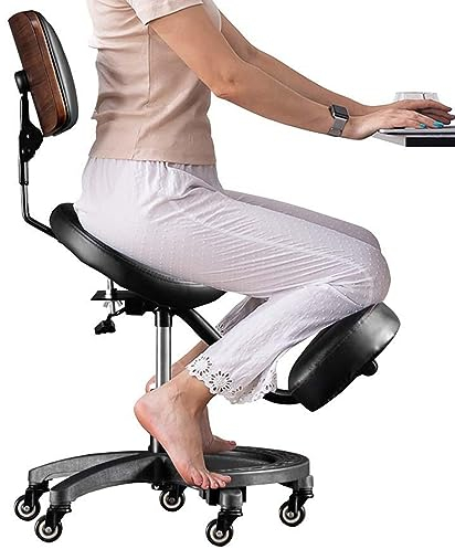 Sattelstuhl, ergonomischer Kniestuhl für die Zahnarztpraxis, PU-Leder-Drehsitz mit Rollen, 330 Pfund Tragkraft, Büro-/Heimhocker mit Rückenlehne