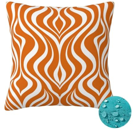 Outdoor Kissen Wetterfest 2 Stück Orange Kissenbezug 30x30 cm, Sommer Gartenkissen Deko Outdoor Sitzkissen Wetterfest, Kissenbezüge Streifen Outdoorkissen für Balkon Terrasse Patio Garten Deko -OZ85
