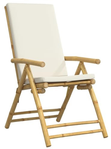 vidaXL Bistrostühle Klappbar 6 STK., Bistrostuhl mit Cremeweißen Kissen, Stuhlset für Garten Balkon Terrasse, Gartenstuhl Balkonstuhl, Bambus