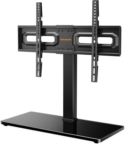 PERLEGEAR Universal TV Stand for 32-80 Inch LCD LED TVs - Height Adjustable With Tempered Glass Base & Cable Management, Swivel Stand Up to 45kg, Max VESA 600x400mm