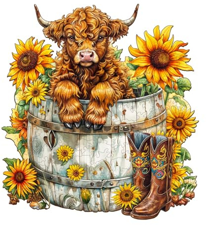 Wooden Puzzles for Adults, Sunflower Pasture Wooden Jigsaw Puzzles for Adults, Unique Animal Shape Puzzles with Wooden Box, 34 x 31.1cm Wooden Puzzle for Family Game and Birthday Gifts