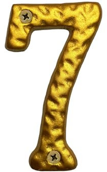 Numeri civici in ghisa martellata dorata da 10,2 cm, eleganti numeri per indirizzi e cassette postali, solidi e resistenti alle intemperie, colore oro, numero 7