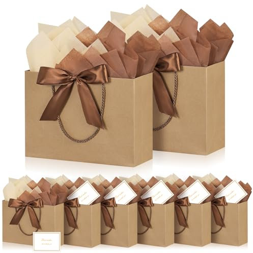 BBLIKE Geschenktüten Geschenktüte mit Henkel - 8 Geschenktasche + 8 Grußkarten + 8 Sydney Paper, Geschenktaschen, Geschenkverpackung für Geburtstag, Geschenk, Feier, Hochzeit,(Braunes Kraftpapier)