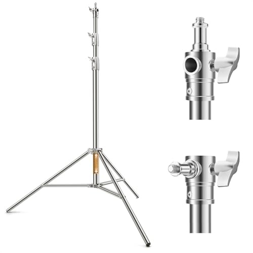 K&F CONCEPT 9.2ft/2.8m Stainless Steel Light Stand, Spring Cushioned Heavy Duty Photography Tripod Stand with 1/4” to 3/8” Universal Screw Adapter for Strobe,LED Video Light,Ring Light,Softbox