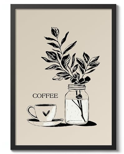 Coffee Kitchen Poster, Cooking Baking Quotes Prints, Kitchen Line Food Illustration Wall Art, Funny Humour Quotes Home Decor, Archival Matte, A3 (Black Frame) - 42x29.7cm