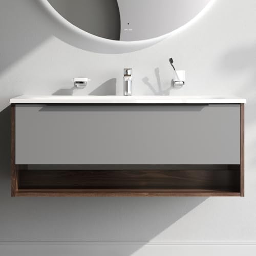 AM.PM – Meuble sdb avec Vasque MNA-FHX1001GM Flash 100 cm, Meuble Vasque sous-lavabo avec 1 tiroir et Niche Ouverte, Ensemble Meuble Vasque Salle de Bain, Graphite Mat