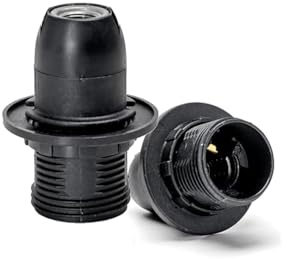 Douille E14 en plastique noir avec borne à ressort et demi-filetage, idéale pour les ampoules et les projets d'éclairage.