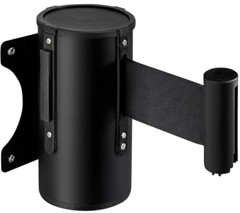 Holdfiturn Rope Barriers 5M 16.4ft Queue Barrier Belt Wall Mounted Retractable Security Belt Rope Barrier Retractable Barrier for Outdoor Ribbon Control Crowd (Black)