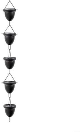 Regenketten – Kupfer/Aluminiumlegierung für den Außenbereich, Eichel-Regenkette, Drainage mit 5 verbundenen offenen Bodenschalen für Heimdekoration, Garten (schwarze Regenkette)