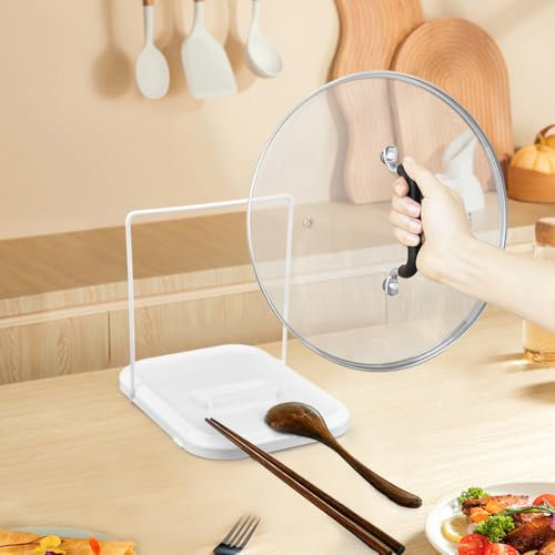 2 in 1 Pot Lid Holder and Spoon Rest, Foldable Spoon Rest with Lid Holder for Stove Top, Pot Lid Holder While Cooking, Lid and Spoon Rest Holder for Kitchen Counter