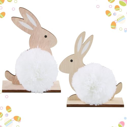 FainFun Pasqua Decorazioni Legno, 2-Pack Coniglio Pasquale, Decorazione Primaverile per Esterni, Camera da Letto, Soggiorno, Decorazione Pasquale, Addobbi Pasquali per Casa (Bianco)