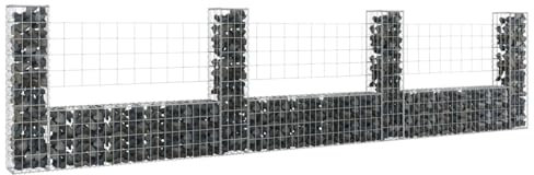 Xichuzi Gabionenkorb U-Form mit 4 Säulen, Gabionen Zaun, Steinkorb Gabione, Gabionenwand, Gabionen Pflanzkübel, Gabionen-hochbeet, Eisen 380x20x100 cm