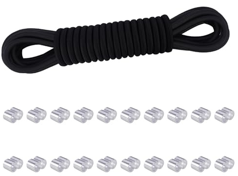 VirtuGro Elastic Bungee Cord 10mm x 10m Heavy Duty Shock Cord Elastic Rope with 20pcs Aluminum Crimping Loop Sleeves, Black Bungee Rope for Tarpaulin Luggage Camp Tent Kayak Trailer