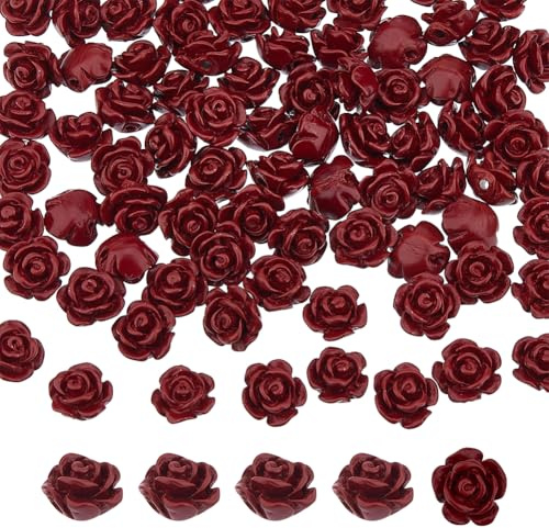 DICOSMETIC 80 Stück Zinnober Geschnitzte Rosenperlen Dunkelrote Rosen Perlen Valentinsblumenperlen 10mm Rosé Charms 3D Rosenperlen Für Die Herstellung von Halsketten Armbändern Und Schmuck