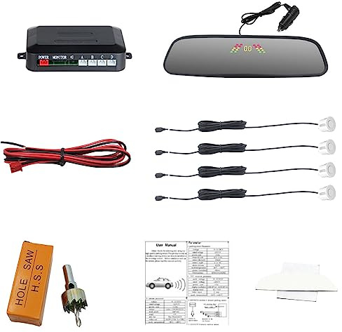 Riloer Parking Sensors, 1PC Car 12V DC Reverse Backup Parking Sensor Radar System, Compatible with Most Car (White)