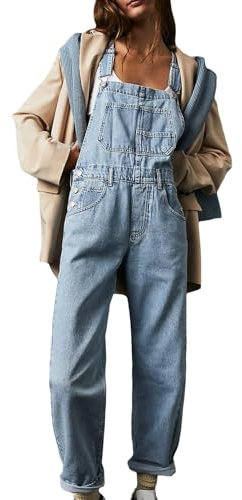Sukany Women's Casual Denim Jean Overalls Loose Adjustable Straps Baggy Dungarees Bib Romper Jumpsuit Harem Pants Light Blue M