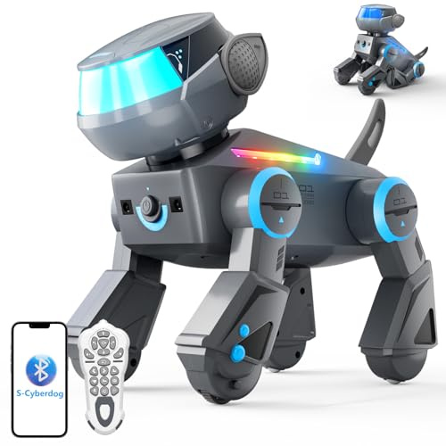 VATOS Roboter Hund Kinder Spielzeug, Programmierbarer Ferngesteuerter Roboterhund mit Bluetooth und LED-Augen,Singen Tanzen Wiederaufladbarer Interaktiver Roboterhunde für Jungen Mädchen ab 3-10,Grau