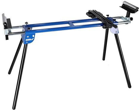 Dedra Arbeitstisch Gehrungssäge max. Tragfähigkeit 150 kg, zusammenklappbare Bauweise, Rollen zur Stabilisierung, bewegliche Schienen für die Montage, Einstellbare Höhe und Rollenführung